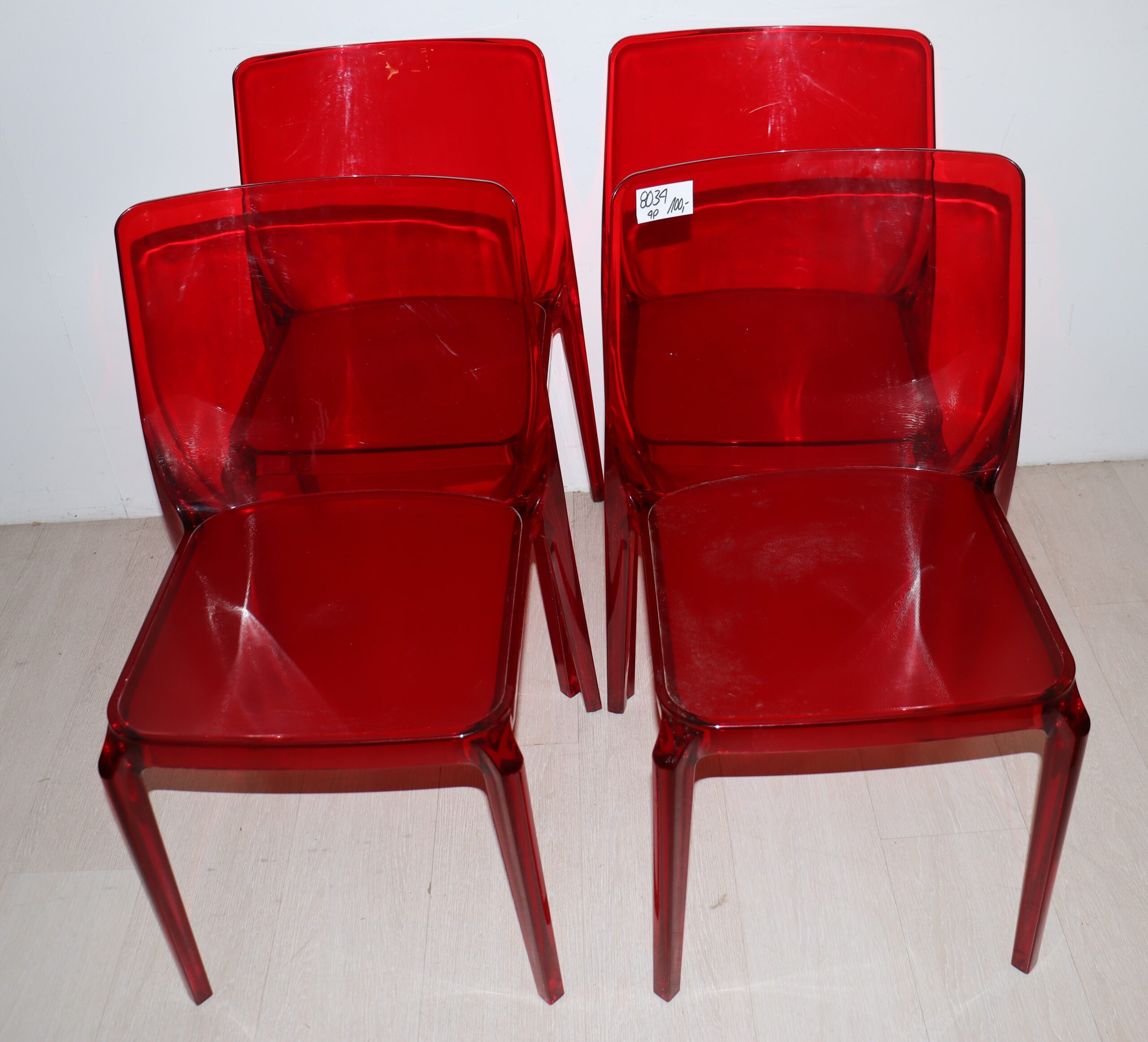 8034 4x chaises en plexis rouge – Image 1