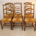 6x chaises en bois et paille