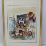 Tableau: aquarelle scène de marché artisanal