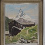 Peinture représentant le cervin avec des chalets